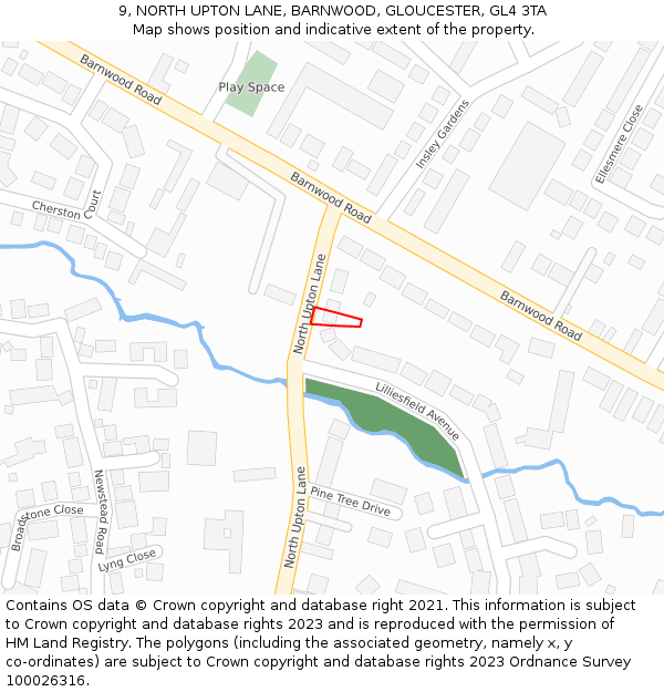 9, NORTH UPTON LANE, BARNWOOD, GLOUCESTER, GL4 3TA: Location map and indicative extent of plot