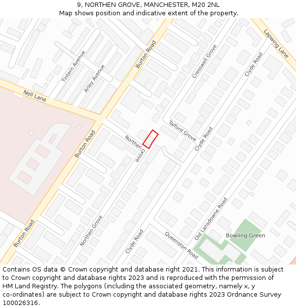 9, NORTHEN GROVE, MANCHESTER, M20 2NL: Location map and indicative extent of plot