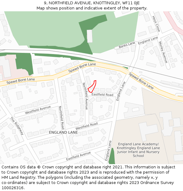 9, NORTHFIELD AVENUE, KNOTTINGLEY, WF11 0JE: Location map and indicative extent of plot