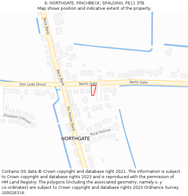 9, NORTHGATE, PINCHBECK, SPALDING, PE11 3TB: Location map and indicative extent of plot