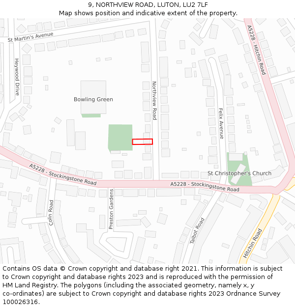 9, NORTHVIEW ROAD, LUTON, LU2 7LF: Location map and indicative extent of plot