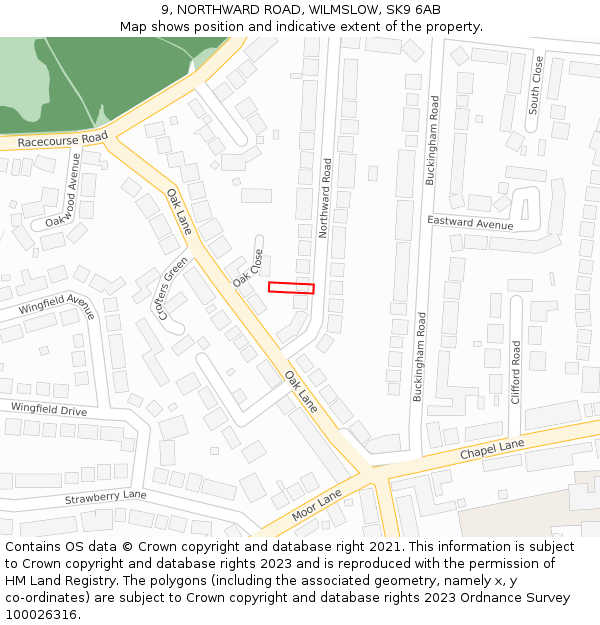 9, NORTHWARD ROAD, WILMSLOW, SK9 6AB: Location map and indicative extent of plot