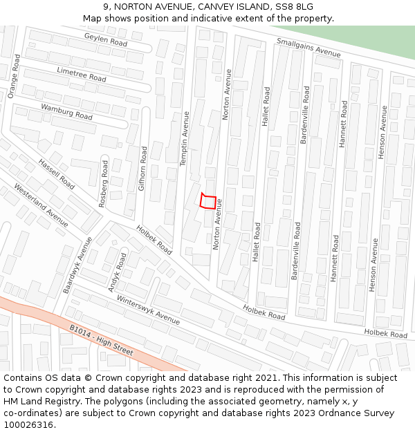 9, NORTON AVENUE, CANVEY ISLAND, SS8 8LG: Location map and indicative extent of plot