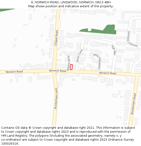 9, NORWICH ROAD, LINGWOOD, NORWICH, NR13 4BH: Location map and indicative extent of plot