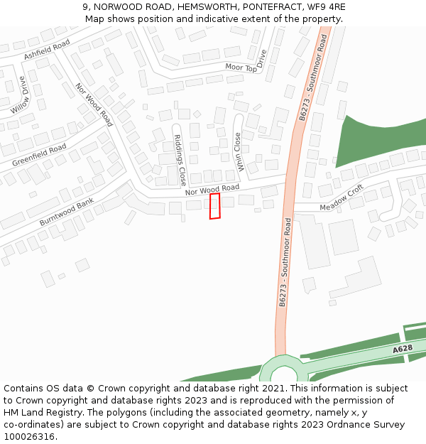 9, NORWOOD ROAD, HEMSWORTH, PONTEFRACT, WF9 4RE: Location map and indicative extent of plot