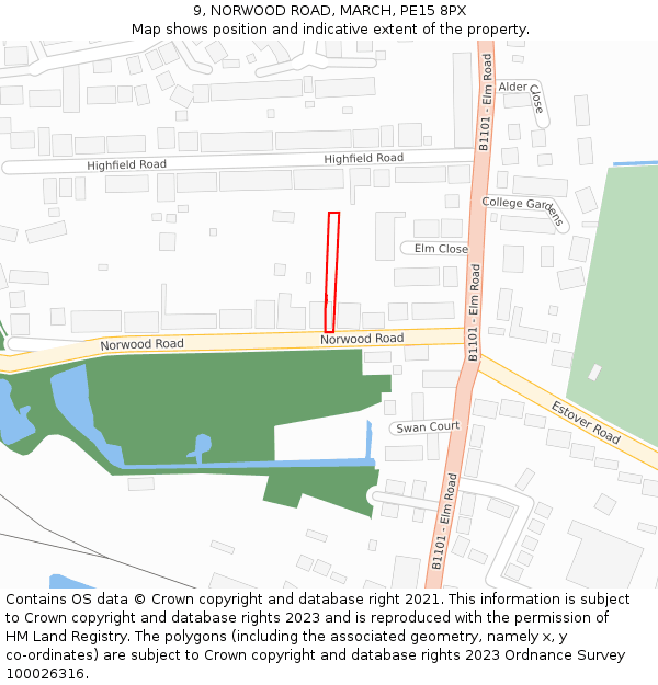 9, NORWOOD ROAD, MARCH, PE15 8PX: Location map and indicative extent of plot