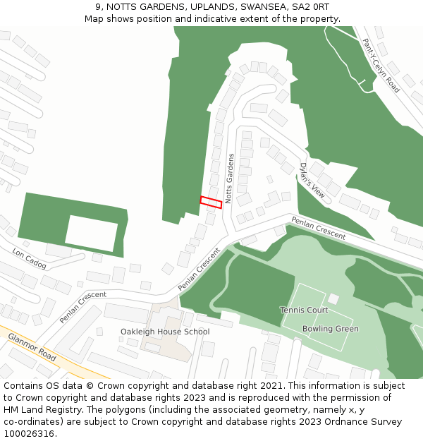 9, NOTTS GARDENS, UPLANDS, SWANSEA, SA2 0RT: Location map and indicative extent of plot
