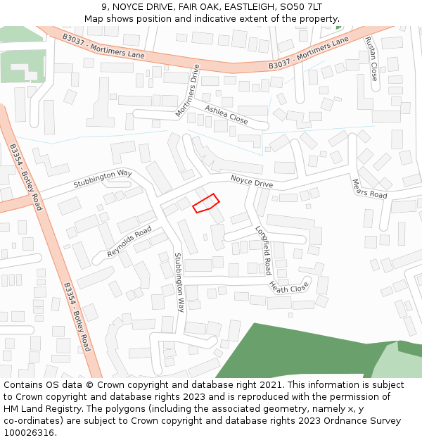 9, NOYCE DRIVE, FAIR OAK, EASTLEIGH, SO50 7LT: Location map and indicative extent of plot