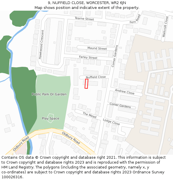 9, NUFFIELD CLOSE, WORCESTER, WR2 6JN: Location map and indicative extent of plot