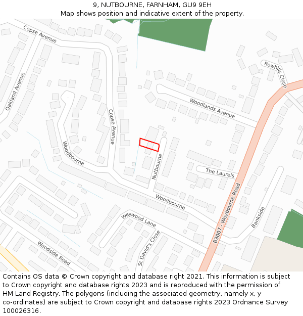 9, NUTBOURNE, FARNHAM, GU9 9EH: Location map and indicative extent of plot