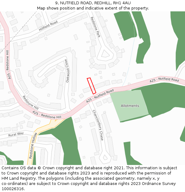 9, NUTFIELD ROAD, REDHILL, RH1 4AU: Location map and indicative extent of plot