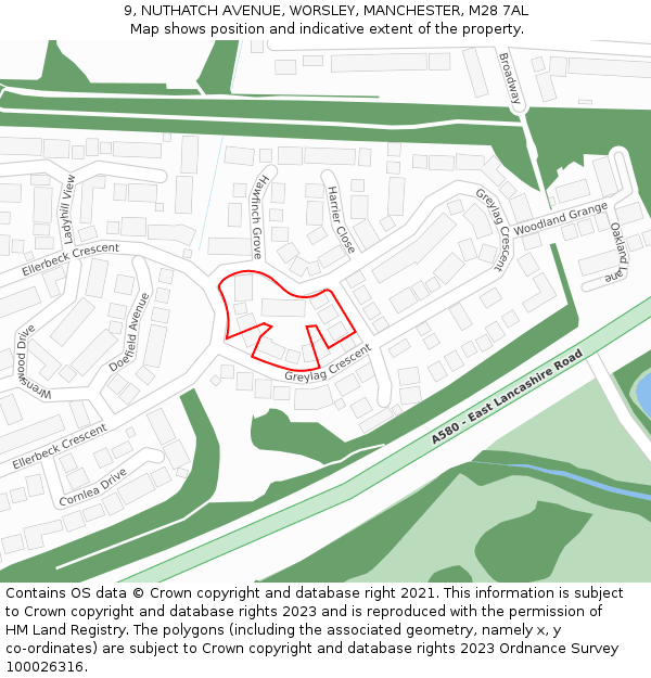 9, NUTHATCH AVENUE, WORSLEY, MANCHESTER, M28 7AL: Location map and indicative extent of plot