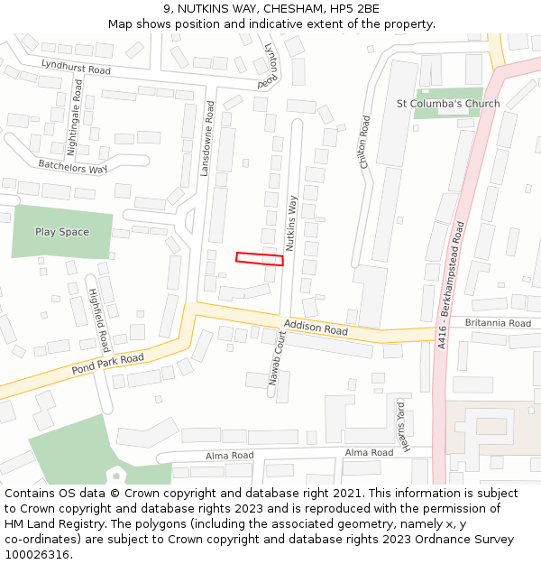 9, NUTKINS WAY, CHESHAM, HP5 2BE: Location map and indicative extent of plot