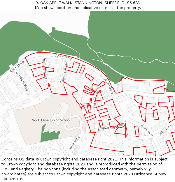 9, OAK APPLE WALK, STANNINGTON, SHEFFIELD, S6 6FA: Location map and indicative extent of plot