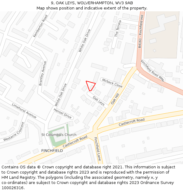 9, OAK LEYS, WOLVERHAMPTON, WV3 9AB: Location map and indicative extent of plot