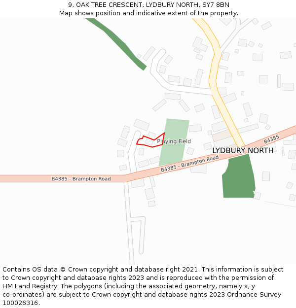 9, OAK TREE CRESCENT, LYDBURY NORTH, SY7 8BN: Location map and indicative extent of plot