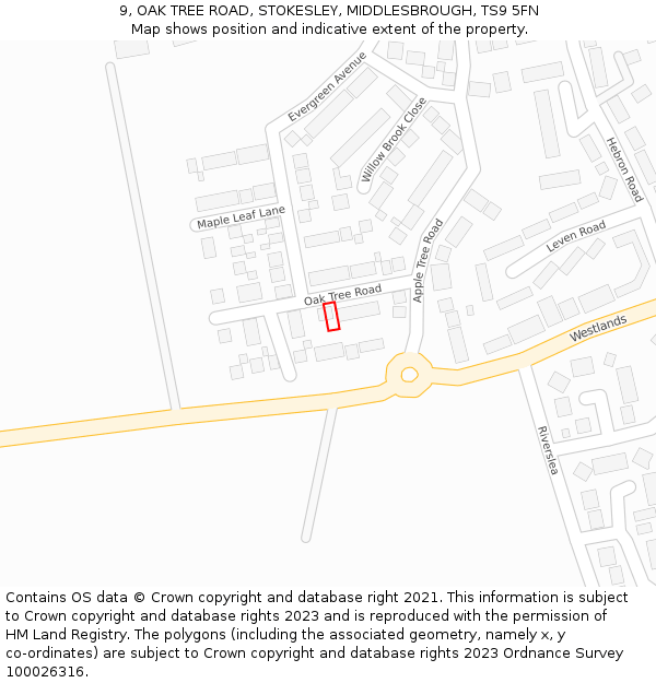 9, OAK TREE ROAD, STOKESLEY, MIDDLESBROUGH, TS9 5FN: Location map and indicative extent of plot