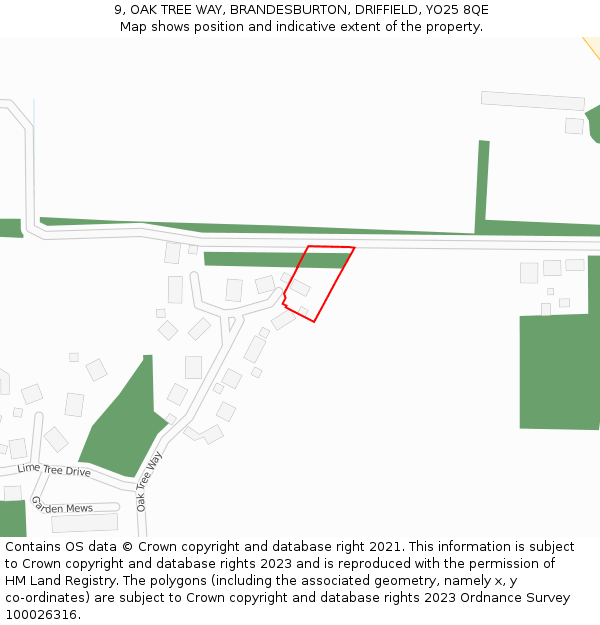 9, OAK TREE WAY, BRANDESBURTON, DRIFFIELD, YO25 8QE: Location map and indicative extent of plot
