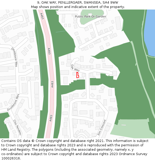 9, OAK WAY, PENLLERGAER, SWANSEA, SA4 9WW: Location map and indicative extent of plot