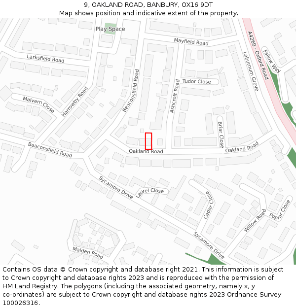 9, OAKLAND ROAD, BANBURY, OX16 9DT: Location map and indicative extent of plot