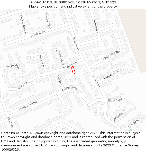 9, OAKLANDS, BUGBROOKE, NORTHAMPTON, NN7 3QS: Location map and indicative extent of plot