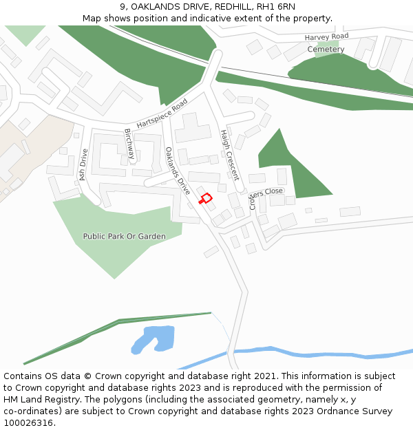 9, OAKLANDS DRIVE, REDHILL, RH1 6RN: Location map and indicative extent of plot