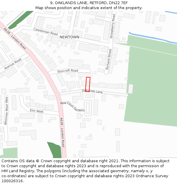 9, OAKLANDS LANE, RETFORD, DN22 7EF: Location map and indicative extent of plot