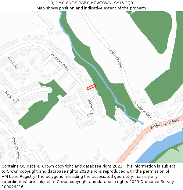 9, OAKLANDS PARK, NEWTOWN, SY16 2QR: Location map and indicative extent of plot