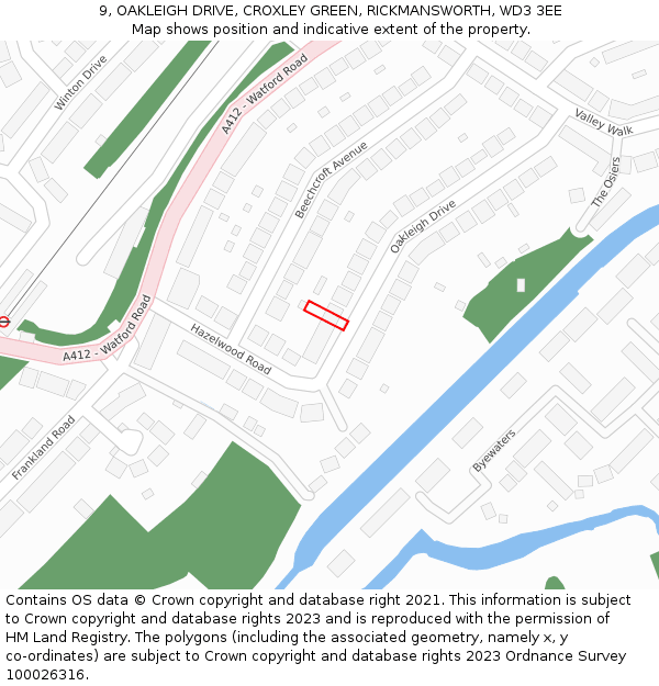 9, OAKLEIGH DRIVE, CROXLEY GREEN, RICKMANSWORTH, WD3 3EE: Location map and indicative extent of plot