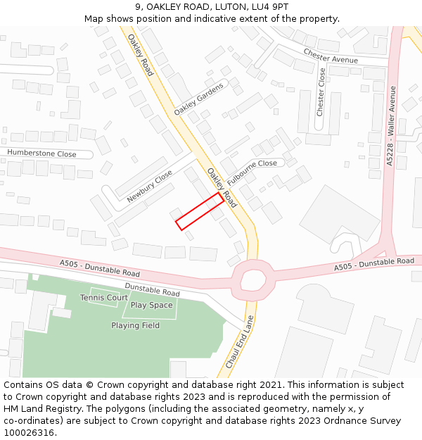 9, OAKLEY ROAD, LUTON, LU4 9PT: Location map and indicative extent of plot