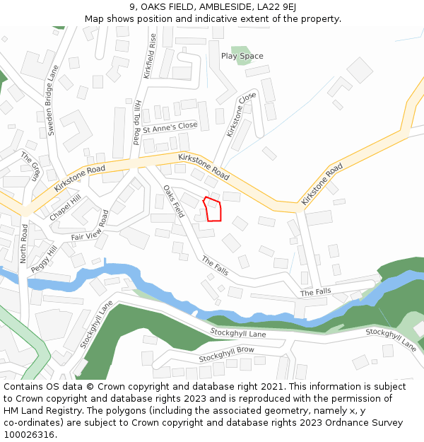 9, OAKS FIELD, AMBLESIDE, LA22 9EJ: Location map and indicative extent of plot