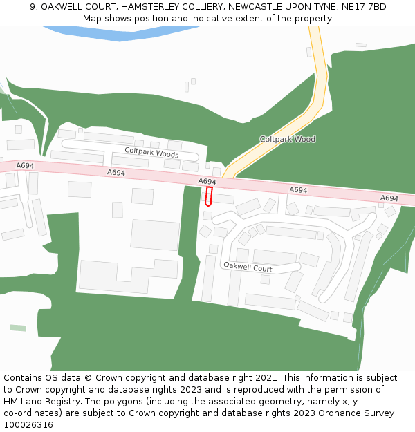 9, OAKWELL COURT, HAMSTERLEY COLLIERY, NEWCASTLE UPON TYNE, NE17 7BD: Location map and indicative extent of plot