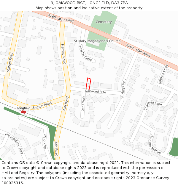 9, OAKWOOD RISE, LONGFIELD, DA3 7PA: Location map and indicative extent of plot