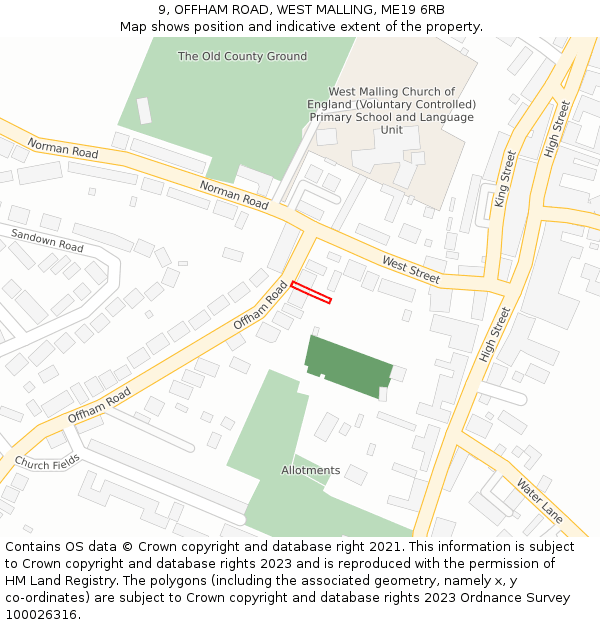 9, OFFHAM ROAD, WEST MALLING, ME19 6RB: Location map and indicative extent of plot