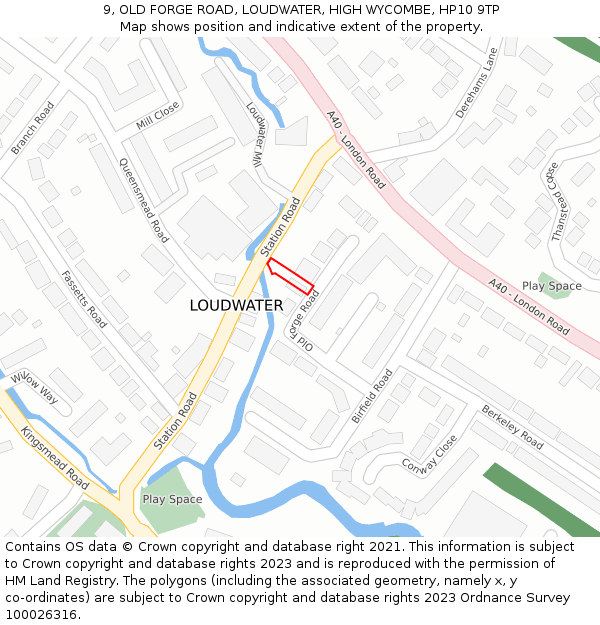 9, OLD FORGE ROAD, LOUDWATER, HIGH WYCOMBE, HP10 9TP: Location map and indicative extent of plot