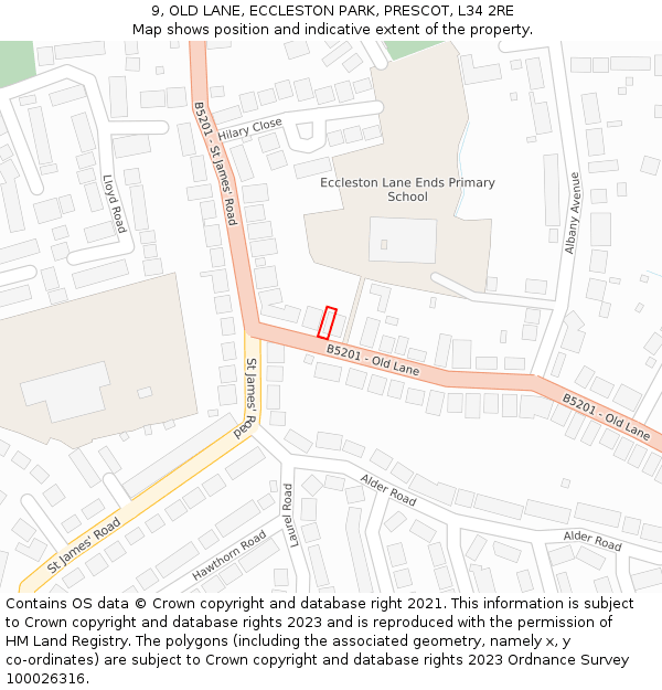 9, OLD LANE, ECCLESTON PARK, PRESCOT, L34 2RE: Location map and indicative extent of plot