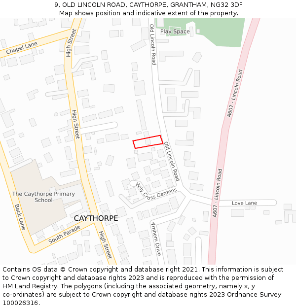 9, OLD LINCOLN ROAD, CAYTHORPE, GRANTHAM, NG32 3DF: Location map and indicative extent of plot
