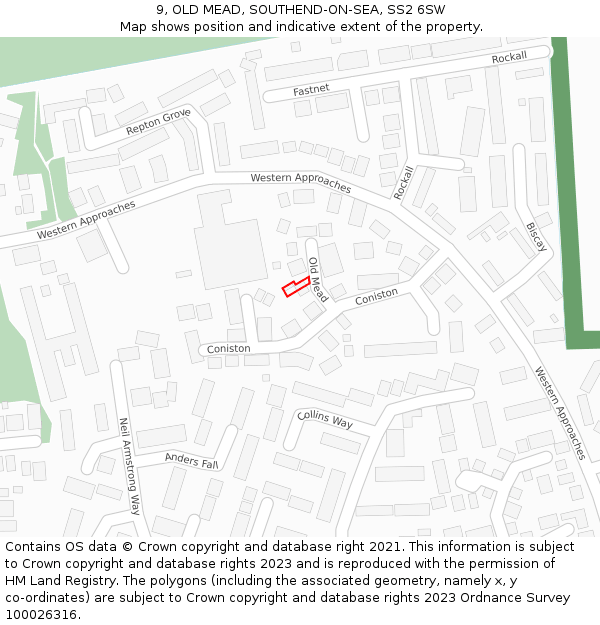 9, OLD MEAD, SOUTHEND-ON-SEA, SS2 6SW: Location map and indicative extent of plot