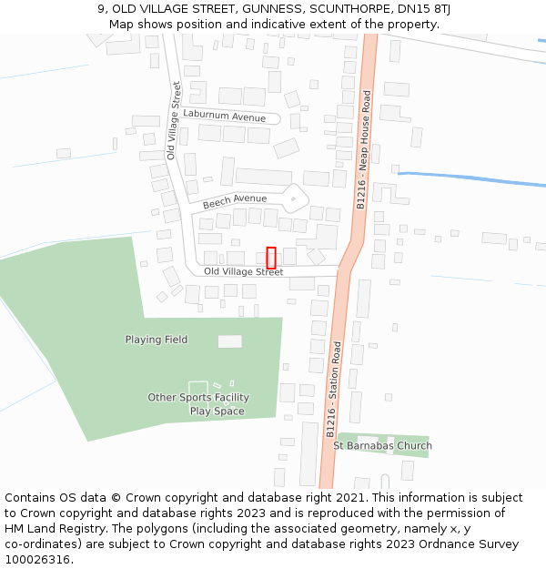 9, OLD VILLAGE STREET, GUNNESS, SCUNTHORPE, DN15 8TJ: Location map and indicative extent of plot