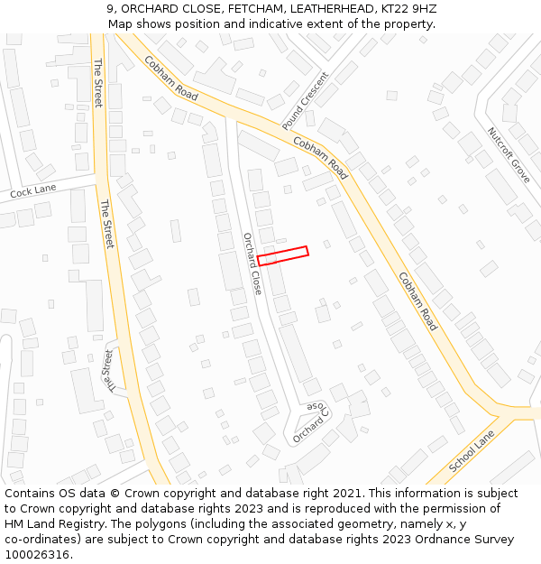 9, ORCHARD CLOSE, FETCHAM, LEATHERHEAD, KT22 9HZ: Location map and indicative extent of plot