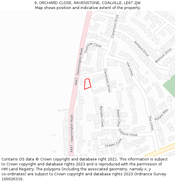 9, ORCHARD CLOSE, RAVENSTONE, COALVILLE, LE67 2JW: Location map and indicative extent of plot