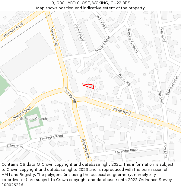 9, ORCHARD CLOSE, WOKING, GU22 8BS: Location map and indicative extent of plot