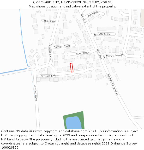 9, ORCHARD END, HEMINGBROUGH, SELBY, YO8 6RJ: Location map and indicative extent of plot