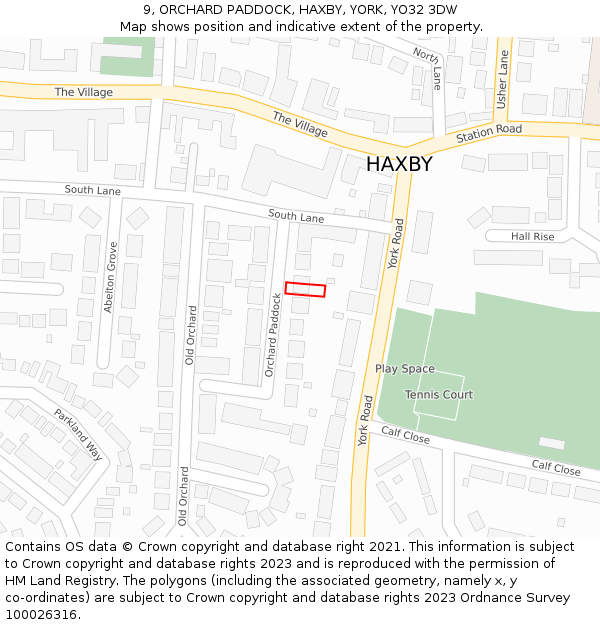 9, ORCHARD PADDOCK, HAXBY, YORK, YO32 3DW: Location map and indicative extent of plot