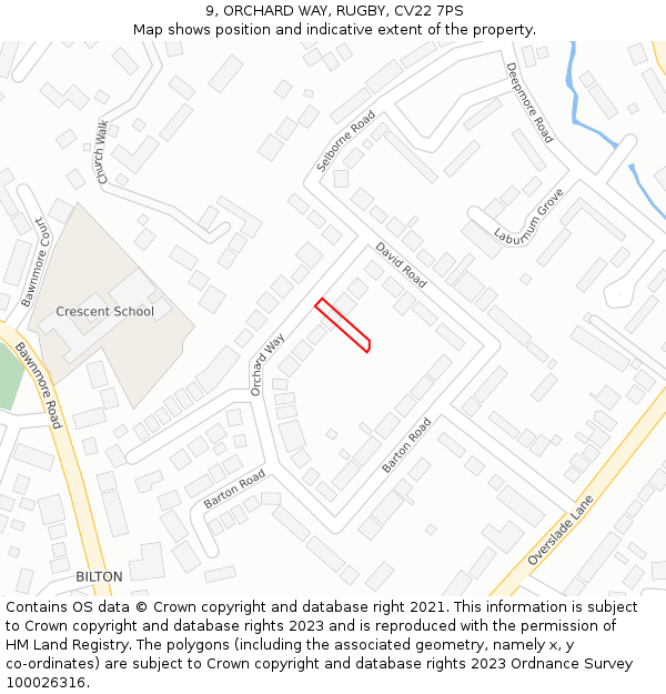 9, ORCHARD WAY, RUGBY, CV22 7PS: Location map and indicative extent of plot