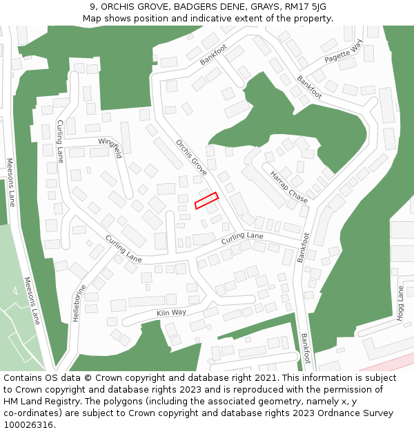 9, ORCHIS GROVE, BADGERS DENE, GRAYS, RM17 5JG: Location map and indicative extent of plot