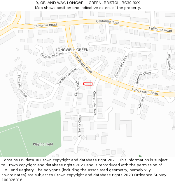 9, ORLAND WAY, LONGWELL GREEN, BRISTOL, BS30 9XX: Location map and indicative extent of plot