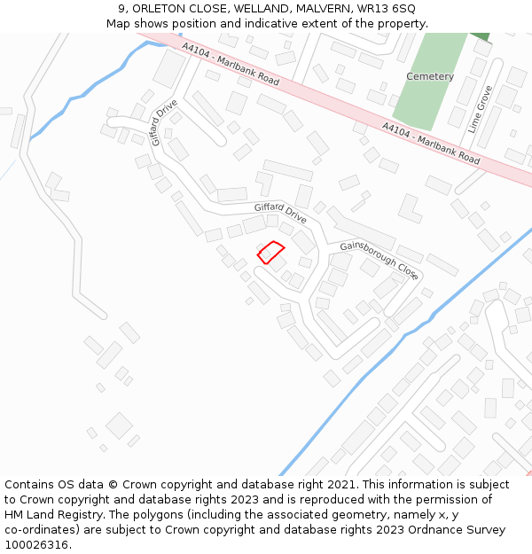 9, ORLETON CLOSE, WELLAND, MALVERN, WR13 6SQ: Location map and indicative extent of plot