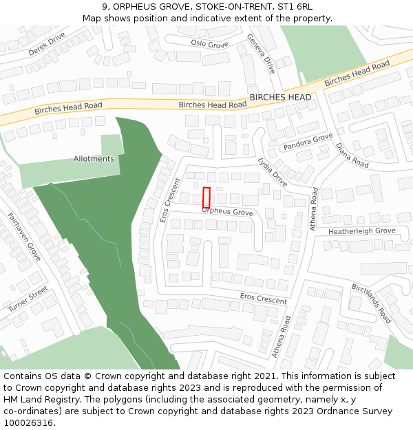 9, ORPHEUS GROVE, STOKE-ON-TRENT, ST1 6RL: Location map and indicative extent of plot