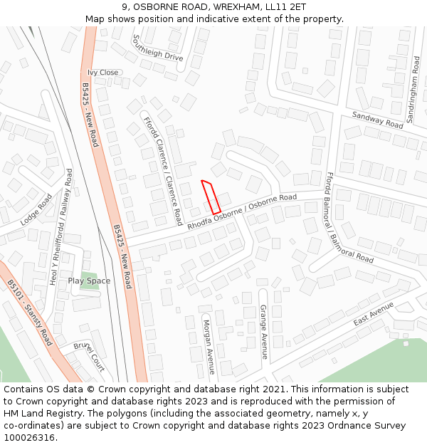 9, OSBORNE ROAD, WREXHAM, LL11 2ET: Location map and indicative extent of plot